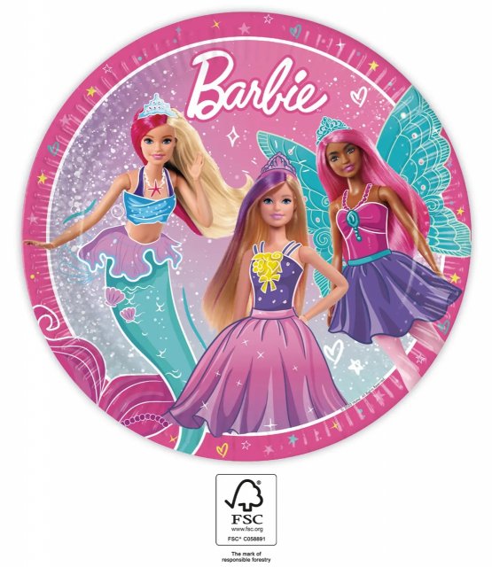 Talíře papírové EKO - Barbie 23cm, 8ks