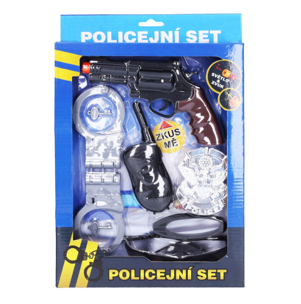 Policejní set - pouta, vysílačka, pistol, odznak a brýle