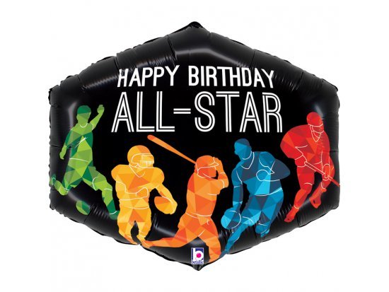 Fóliový balónek Sporty - fotbal, hokej, basketbal a další - Happy birthday ALL-STAR, velikost 76 cm (zn. GRABO)