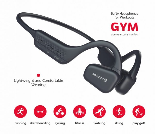 Swissten Gym Air Conduction Bluetooth Sluchátka - černá