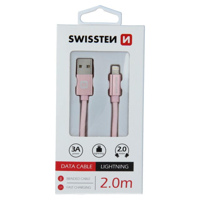 Datový kabel textile USB / Lightning, délka 2m, růžovo-zlatý (zn. SWISSTEN)