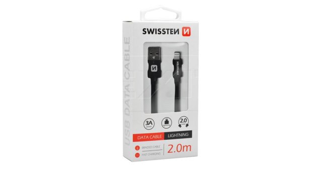 Datový kabel textile USB / Lightning, délka 2m, černý (zn. SWISSTEN)