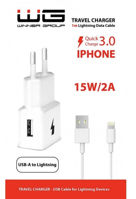 Síťová nabíječka 1xUSB 15W + kabel lightning (bílá)