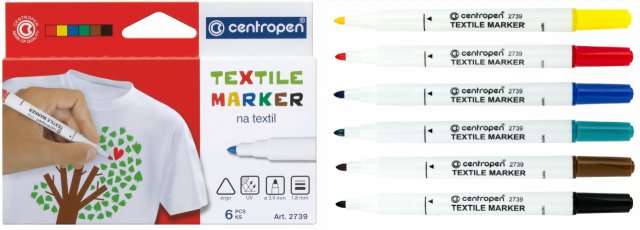 Značkovače (fixy) na textil Textile Marker, set 6ks (zn. Centropen)