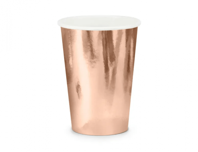 Papírové kelímky, rosegold, 220ml, set 6ks (zn. PartyDeco)