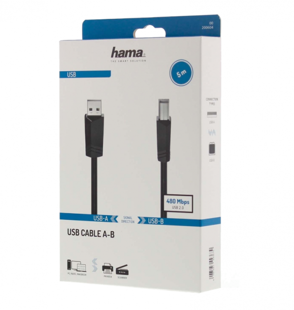 Kabel pro propojení PC a tiskárny A-B, délka 5m (zn. Hama)