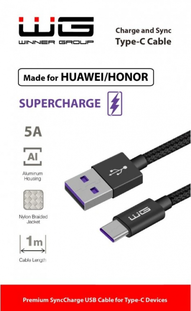 Datový kabel Type-C 5A Super Charge – černá, délka 1m (zn. Winner-mobile)