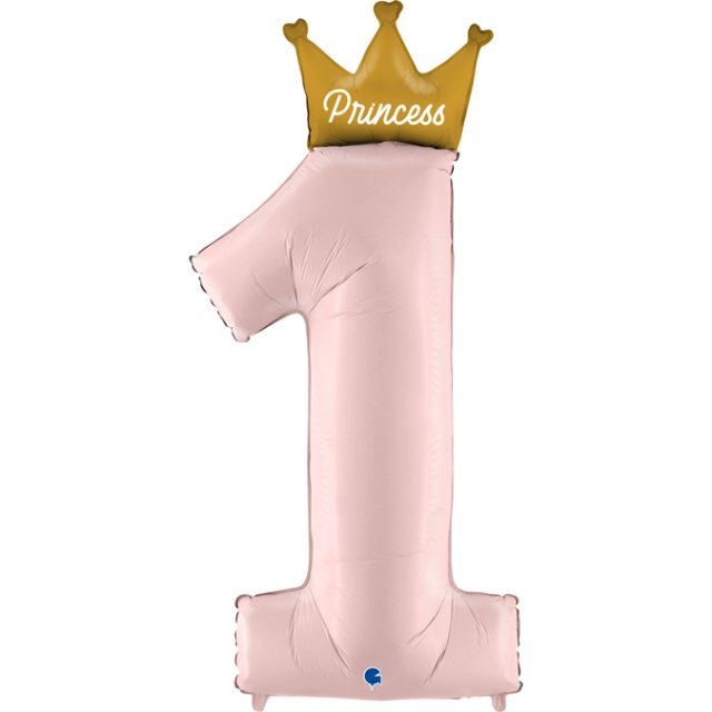 Fóliová ČÍSLICE 1, PRINCEZNA, baby růžová se zlatou korunkou, 117cm (zn. GRABO)