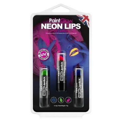 Sada UV neon 3x rtěnka - zelená, růžová, modrá (zn. PaintGlow)