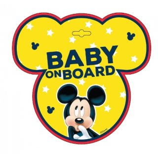 Cedulka na přísavku dítě v autě "Baby on board" - Mickey Mouse