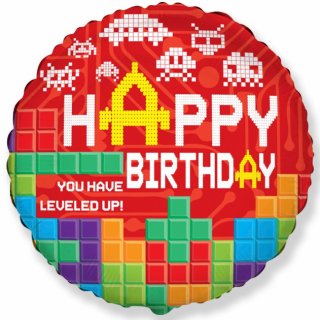 Fóliový balónek "Tetris" Happy Birthday, gaming, kruh - 46cm