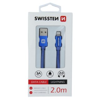 Datový kabel USB/lightning TEXTILE, délka 2m, modrý (zn. SWISSTEN)