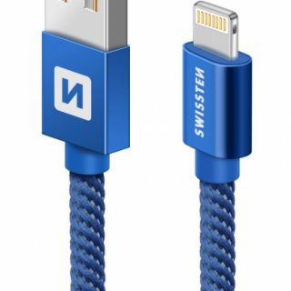 Datový kabel USB/lightning TEXTILE, délka 2m, modrý (zn. SWISSTEN)