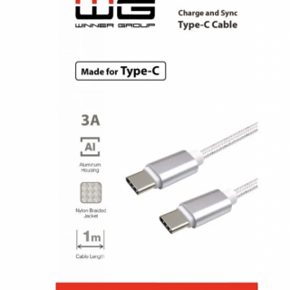 Kabel USB-C na USB-C, 3A pro PD nabíječky až 60W, 1m, bílá (zn. Winner Group)