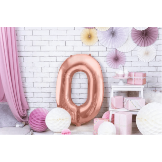 Fóliová ČÍSLICE 0, barva staro-růžová (rosegold), velikost 86 cm (zn. PartyDeco)