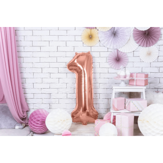 Fóliová ČÍSLICE 1, barva staro-růžová (rosegold), velikost 86 cm (zn. PartyDeco)