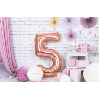 Fóliová ČÍSLICE 5, barva staro-růžová (rosegold), velikost 86 cm (zn. PartyDeco)