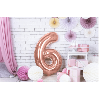 Fóliová ČÍSLICE 6, barva staro-růžová (rosegold), velikost 86 cm (zn. PartyDeco)