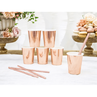 Papírové kelímky, rosegold, 220ml, set 6ks (zn. PartyDeco)