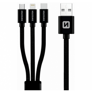 Kabel USB 3v1 - lightning MFI/ microUSB / USB-C, 1.2 m, černý (zn. SWISSTEN)