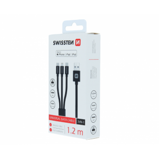 Kabel USB 3v1 - lightning MFI/ microUSB / USB-C, 1.2 m, černý (zn. SWISSTEN)