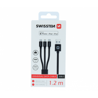 Kabel USB 3v1 - lightning MFI/ microUSB / USB-C, 1.2 m, černý (zn. SWISSTEN)