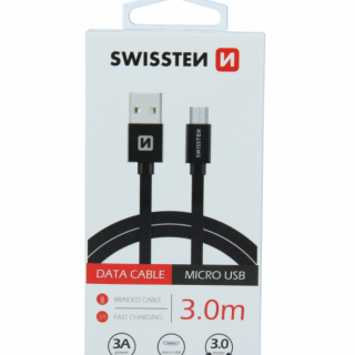 Datový kabel Micro USB v odolném zpracování, délka 3m (zn. SWISSTEN)