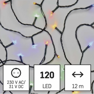 LED vánoční řetěz, 12m, venkovní i vnitřní, multicolor, časovač (zn. EMOS)