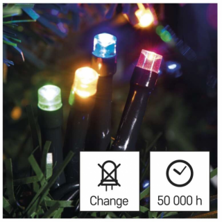 LED vánoční řetěz, 12m, venkovní i vnitřní, multicolor, časovač (zn. EMOS)