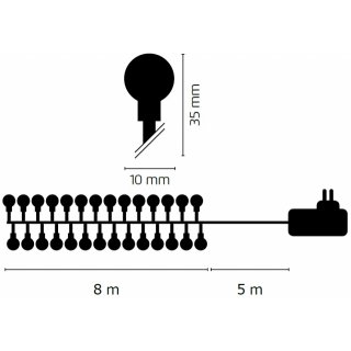 LED vánoční cherry řetěz – kuličky, 8m, venkovní i vnitřní, studená bílá, časovač (zn. EMOS)