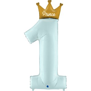 Fóliová ČÍSLICE 1, PRINCE, baby modrá se zlatou korunkou, 117cm (zn. GRABO)